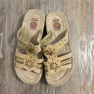 Earth Spirit Leather Tan Beaded Cutout Sandals